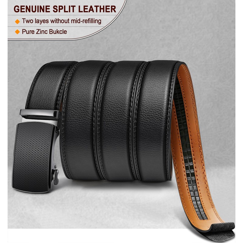 BULLIANT Men's Ratchet Leather Belt, Automatic Clasp, for Men’s Suit,