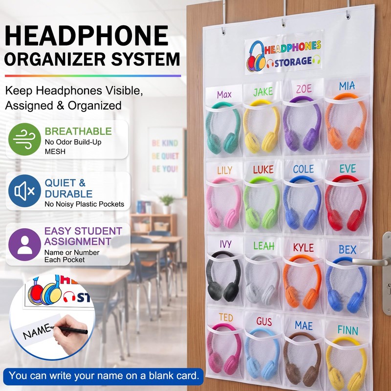 AmazingSpark 1 Pcs 16 Pockets Classroom Headphone Storage Thickened Non-Woven