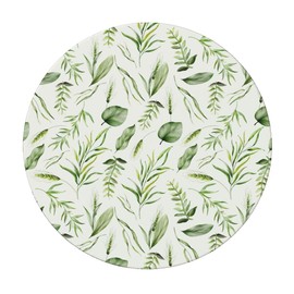 Outdoor Round Tablecloth with Elastic Band Diameter 60 Inches - Elastic Garden Tablecloth with Green Leaves Pattern