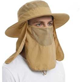 Sombrero de Pesca Protección UV, UPF50+ Sombrero para el Sol para Cubierta Facial Extraíble y Solapa para Cuello, Sombreros de Sol de ala Ancha Plegable y Impermeable, para Senderismo, Jardín Unisex