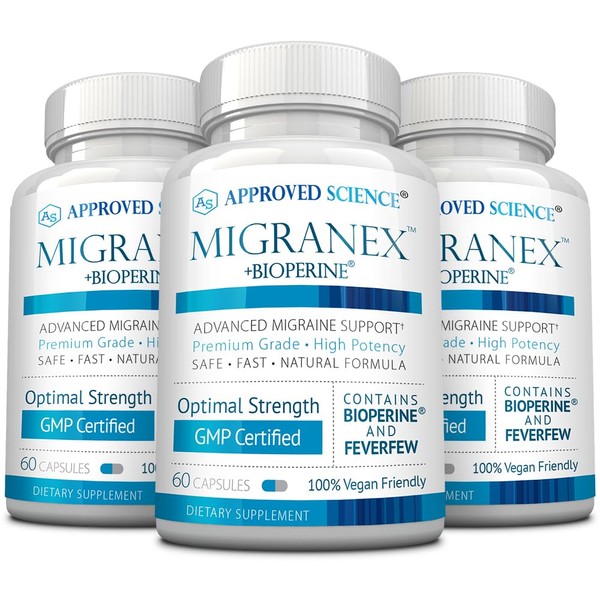 Migranex - Relieve Pain and Reduce Frequency of Future Migraine Attacks, Improve Cerebral Blood Flow, Eliminate Nausea - Magnesium, Riboflavin, Feverfew, Butterbur - All Natural 180 Capsules