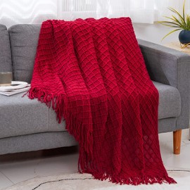 Lunarose Throw Blanket for Couch,Soft Cozy Knit Blanket,Lightweight Decorative Throw for Sofa Chair Bed Travel and Living Room-All Seasons Suitable for Women,Men and Kids (Red, 50"x60")