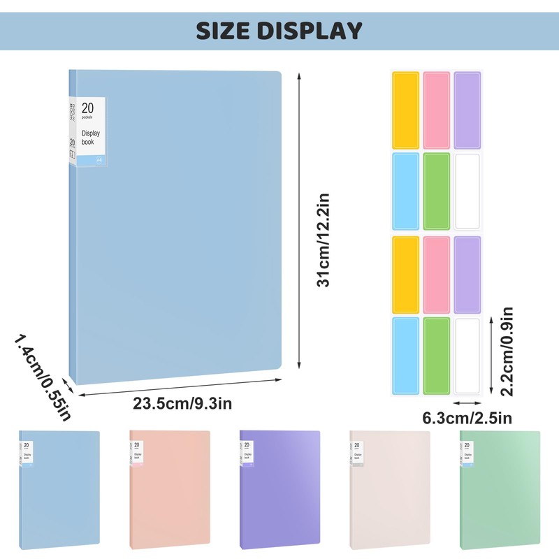 5 Pack A4 Display Books 20 Pockets Display Folders with