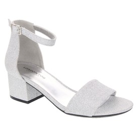 LONDON FOG Women's Nikki Low Two Piece Block Heel Dress Shoe Ladies Ankle Strap Pump Sandal silver 8