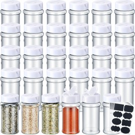 Eccliy 36 Pack 3 oz Clear Plastic Spice Jars with Label and Shaker Lids Empty Spice Bottles Seasoning Containers Seasoning Jars Shaker Condiment Pots for Pepper Herbs Powders (White)