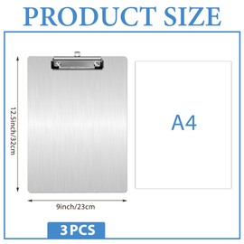 Danoib - Portapapeles de metal, 3 piezas, de aluminio, para oficina, de perfil bajo, clip estándar A4, tamaño carta, para laboratorio, lugar de trabajo, médico, oficina, enseñanza