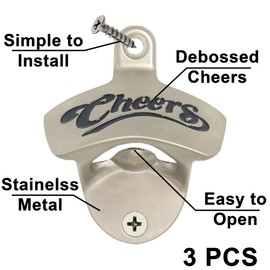 HAIICEN Cheers Bottle Opener Wall Mounted, Stainless Post Mounted Bottle Cap Opener for Backyard Gazebo Patio (3 PCS)