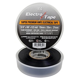 Electrical Tape Super Premium Grade 850-3/4 in x 66ft - 8.5 mil Thickness - Black Vinyl Flame Retardant - 1 Roll in Plastic Container