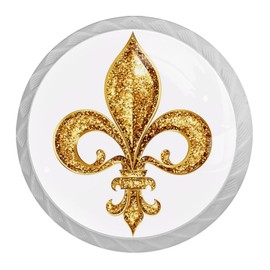 YUJNGFDFFR 4 Pack White Cabinet Knobs Fleur de Lis Iris 35mm Diameter Drawer Knobs, Round Glass Dresser Handles, Kitchen Cabinet Hardware, Drawer Pulls for Wardrobe Cupboard Closet Door