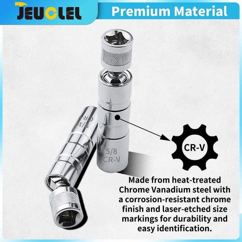 JEUCLEL 5PCS Magnetic Swivel Spark Plug Socket Set, 14mm Thin