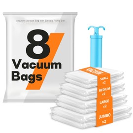 Vacuum Bags Clothes with Hand Pump, Vacuum Storage Bags Set of 8 in 4 Sizes (2S + 2M + 2L + 2J ), for Bedding, Vacuum Space-Saving Storage Bags