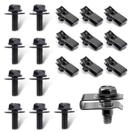 Anyhut 20 PCS Car Body Bolt and U-nut Clamp Kit, Front Bumper Cover Ender Liner Hood Guard Spiral, Push Pull Metal Rust-Resistant U-Shaped Clip, Universal Fasteners Replacement for Most Cars (Black)