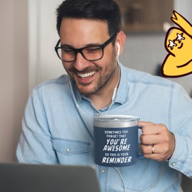 Christmas Dad Gifts Cup - Sometimes You Forget Your Awesome Present Navy 14oz Motivational Coffee Tumbler Christmas Idea for Boyfriend, Husband, Dad Inspirational Mugs Gift for Men Who Have Everything