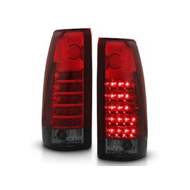 AmeriLite for 1988-1999 Chevy GMC Full Size C/K Pickup Truck Tahoe Suburban Red Smoke LED Replacement Tail Lights Assembly Pair - Passenger and Driver Side