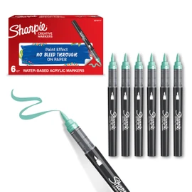 Sharpie Creative Marker Acrylic Paint Pens | Brush Tip Water-Based Paint Markers | Lake Green | No-Bleed Ink Writes on Most Surfaces | School & Revision Supplies | 6 Count