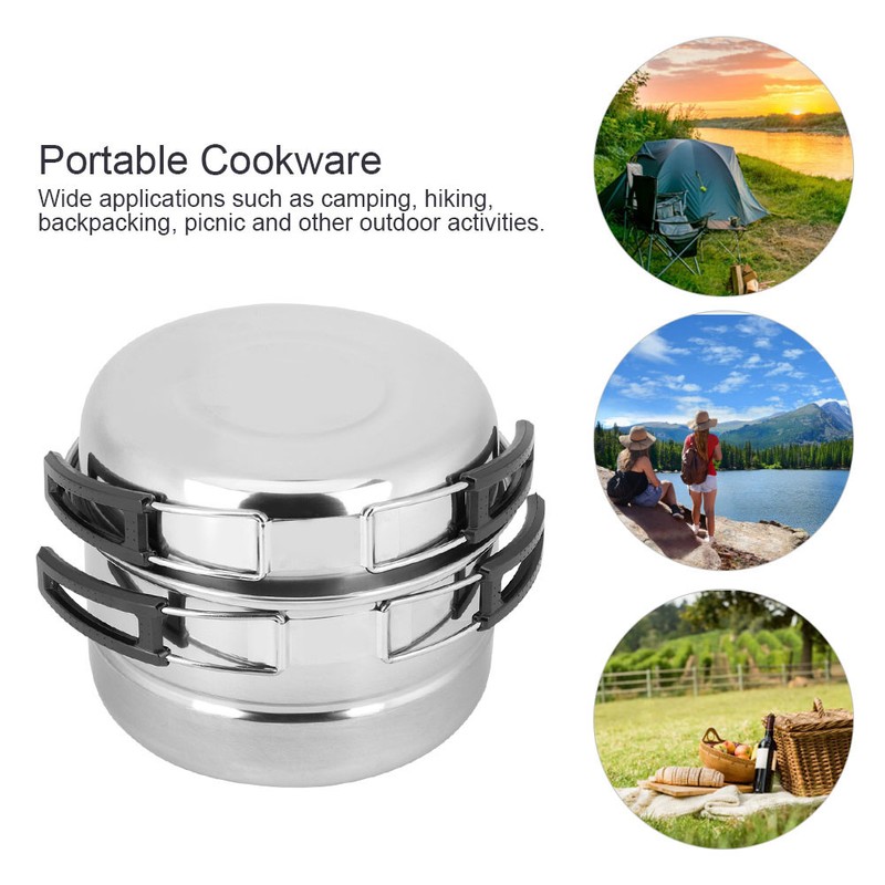 Stainless Steel Portable Outdoor Travel Camping Picnic Cookware Cooking Pot