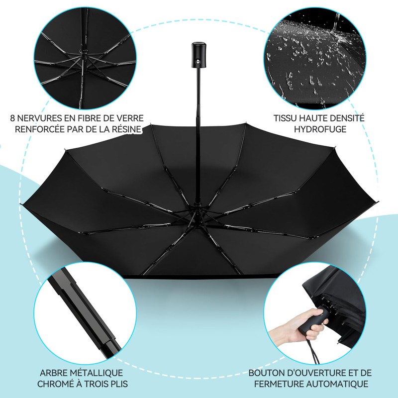 TechRise Umbrella, Compact Strong Windproof Automatic Umbrellas, Folding Lightweight, Portable