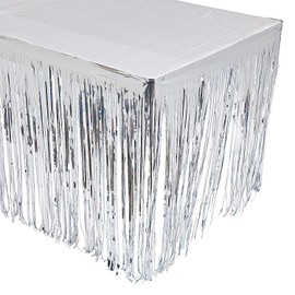 SILVER FRINGE TABLESKIRT - Party Supplies - 1 Piece