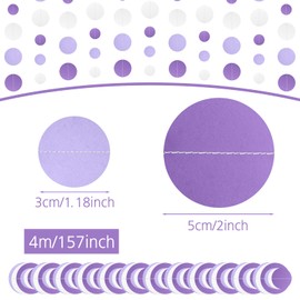 5 Pcs Purple Garland Glitter Purple Circle Dots Garland, PLULON 65 Ft Hanging Paper Polka Dot Streamer Backdrop Banner for Birthday Baby Shower Wedding Classroom Stitch Party Decorations Supplies