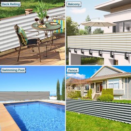 Coarbor 3'x113' Privacy Fence Screen Mesh for Balcony, Porch, Deck, Patio - 160GSM, Up to 90% Blockage - Grey/White Strip