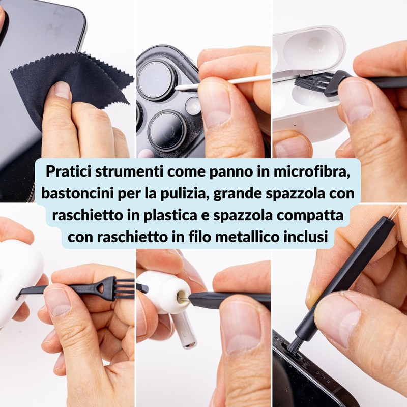 LENS-AID kit pulizia smartphone pasta USB-C auricolari 5 in 1