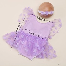 Ylsteed Newborn Photography Outfits Girl Newborn Photography Props Lace Romper with Handmade Headband Newborn Infant Photo Shoot Outfits Girls Photo Props Full Flower-Purple