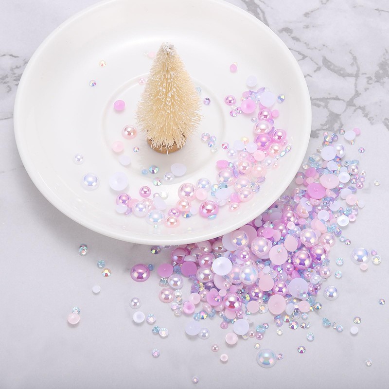 PATIKIL 60g Flatback Pearls and Rhinestones 3-10mm, Pearls Rhinestones Mixed