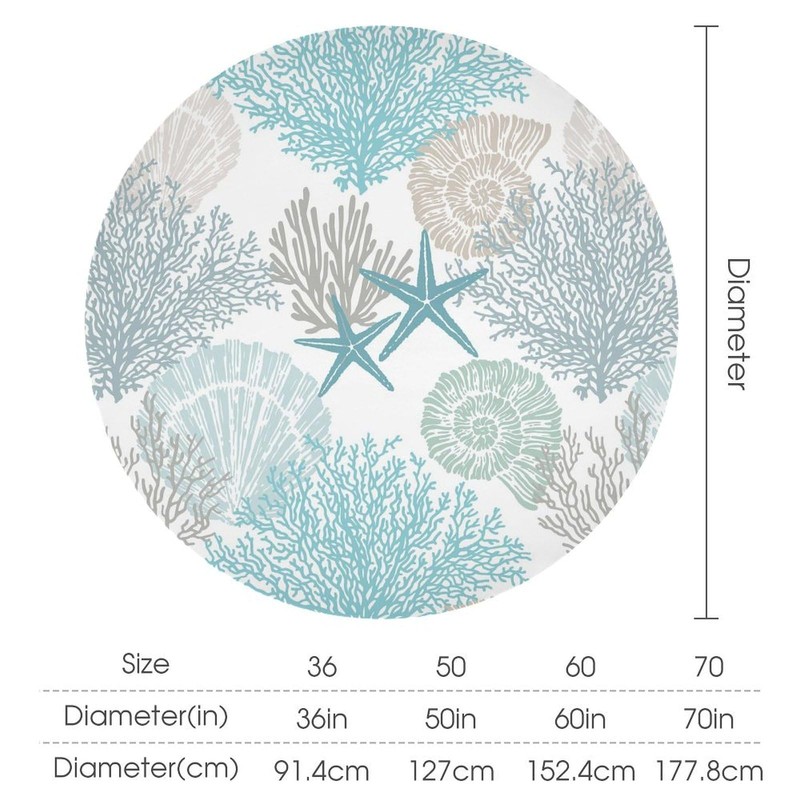 YSWOW Nautical Coastal Tablecloth Beach Starfish Coral Seashell Art Printed