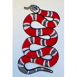 3pc  Lot Coral Snake Patch Red Embroidered Iron on Designer Style  7 3/4"X 4.5"