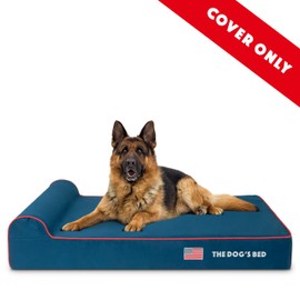 Replacement Outer Cover - NO Bed for Dog's Orthopedic Memory Foam Dog Bed. Washable Fabric, Extra Large 46' x 28' x 6' (Blue with Red Piping USA Embroidery Flag)
