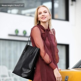 Kattee Vintage Genuine Leather Tote Shoulder Handbag for Woman with Adjustable Handles (Black)