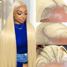 werkueen 28 Inch 613 13x6 Lace Front Wig Human Hair 200 Density 613 Lace Front Wig Human Hair Straight Blonde Wig Human Hair 13x6 HD Lace Frontal Wigs Human Hair Pre Plucked With Baby Hair