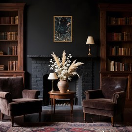 Vintage Dark Moon Botanical Wall Art William Morris Night Forest Wall Decor Paintings, 3D Texture Hand Drawn Sandstone Cottagecore Flower Artwork for Living Room Bedroom 24x16 inch Wood Framed