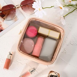Aveniee - Pequeña bolsa de maquillaje transparente, bonita bolsa de maquillaje esencial, bolsa transparente con cierre, bolsas de cosméticos para muje