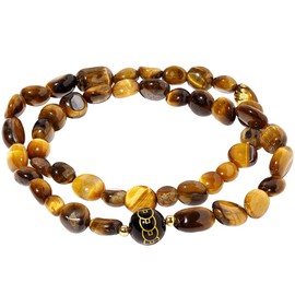 Jewboo Layered Feng Shui Bracelet Ancient Coin Agate Elastic Wrap Tumbled Stones Beaded Bracelets for Women Wealth Good Luck (Tiger's Eye)