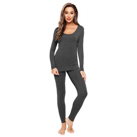 WiWi Soft Underwear for Women Thermal Long Johns Sets Super Warm Base Layer Top Pants Pajamas Set Viscose from Bamboo S-3X, Charcoal Heather, X-Large