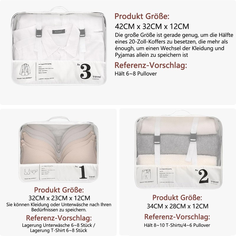 Pack of 3 Packing Cubes Backpack for Suitcases, Suitcase Organiser
