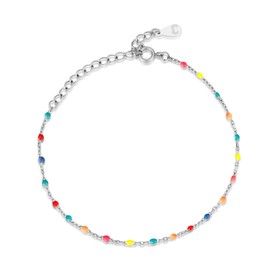 MARLION JEWELS Anklet for women with coloured bead inserts. Elegant women's anklet made of gold-plated/silver-plated stainless steel. Elegant and refined. Boho jewellery perfect for women, Gold -