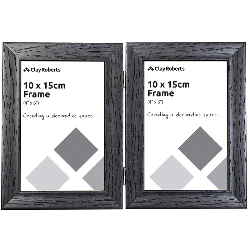Clay Roberts Double Photo Picture Frame 4x6", Black, Holds 2