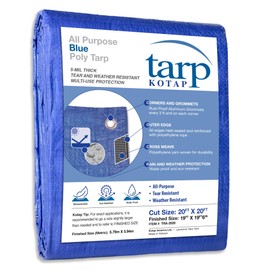 Kotap TRA-2020 Waterproof All-Purpose Multi-Use Protection/Coverage 5-mil Poly Tarp, Cut Size: 20 x 20'/Finished Size: 19' X 19' 6", Blue