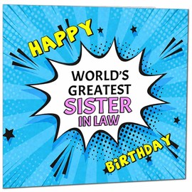Sister in Law Birthday Card - World's Greatest - Comic Book Pop Art Style Birthday Card for Sister in Law