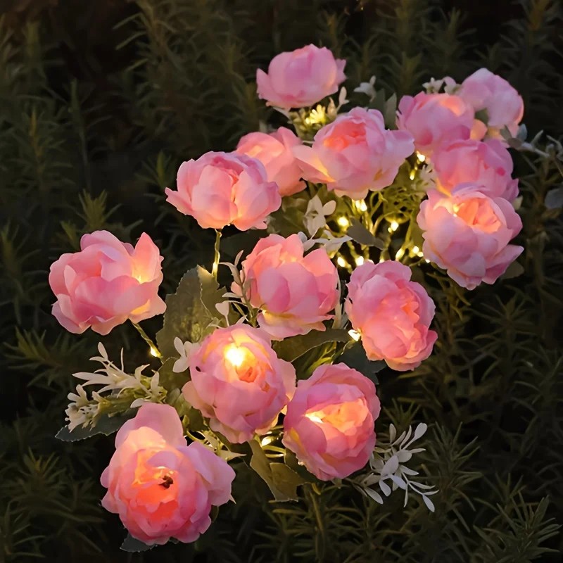2pcs Solar-Powered Peony Flower Light, IP65 Waterproof, 14 Fancy Lights