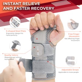 CURECARE Comfortable Carpal Tunnel Wrist Splint, Wrist Brace for Men and Women, Flexible Wrist Splint for Sleeping Support, Wrist Support for Tendonitis, Arthritis(Right Hand-Gray, L/XL)
