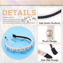 Woeoe Pearl Flower Headband White No Slip Hairband Bridal Wedding Hair Hoop Party Festival Hair Accessories for Women Girls