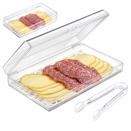 GlossyEnd Deli Meat and Cheese Storage Container with Tong, Bacon Storage Container with Perforated Tray for Freshness, Clear Durable Plastic - Dishwasher and Freezer Safe - Size: 11” x 6.5” x 2”