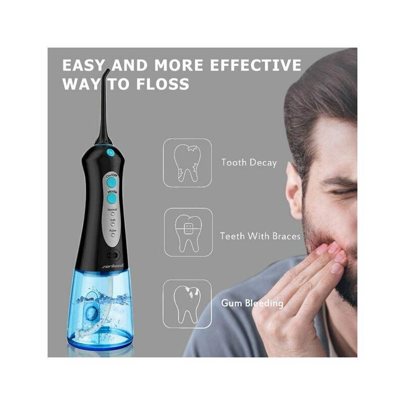Zerhunt Cordless Water Flosser Dental Oral Irrigator Travel Teeth Cleaner