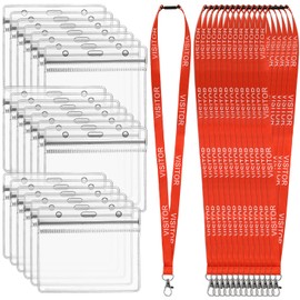 CENBEN 20PCS Red Visitor Lanyards with 20 Clear Name Badge Holders, Waterproof Horizontal Card Holder ID Card Holders and Vsitor Neck Lanyard Quick-Release for Events, Workplaces, Volunteers