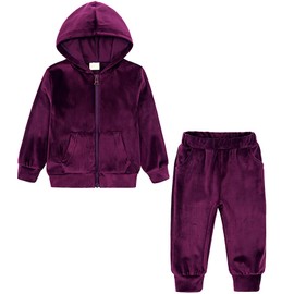 Girls Velour Hoodie Clothes Set Zipper Jogger 2 Pieces Outfits Kids Athletic Clothing Casual Basic Tracksuit Purple 6-7 Years