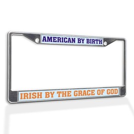 Fastasticdeals Metal Insert License Plate Frame American by Birth Irish The Grace of God Weatherproof Car Accessories Chrome 2 Holes Solid Insert