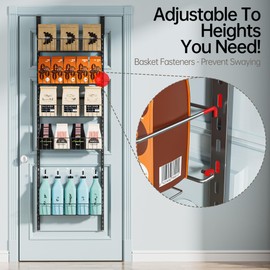 Delamu Adjustable Cabinet Door Organizer, 6-Tier Hanging Spice Rack Organizer, Metal Over the Door Pantry Organizer, Pantry Organizers and Storage Shelves for Kitchen Bathroom Laundry Room, Black
